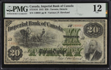 CANADA. Imperial Bank of Canada. 20 Dollars, 1915. CH #375-16-16. PMG Fine 12.
Toronto, Ontario. Horses pulling mower at upper left, with portrait of...
