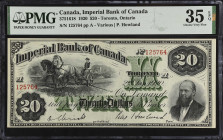 CANADA. The Imperial Bank of Canada. 20 Dollars, 1920. CH #375-16-18. PMG Choice Very Fine 35 EPQ.
Toronto, Ontario. Engraved signature of P. Howland...