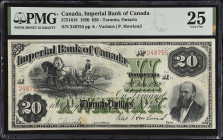 CANADA. The Imperial Bank of Canada. 20 Dollars, 1920. CH #375-16-18. PMG Very Fine 25.
This Very Fine note offers excellent eye appeal for the assig...