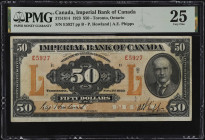 CANADA. Imperial Bank of Canada. 50 Dollars, 1923. CH #375-18-14. PMG Very Fine 25.
Toronto, Ontario. Signature combination of P. Howland and A.E. Ph...