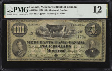 CANADA. The Merchants Bank of Canada. 4 Dollars, 1870. CH #460-10-06. PMG Fine 12.
Montreal, Quebec. Printed signature of H. Allan. Prince of Wales p...