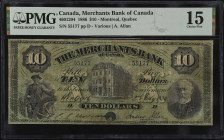 CANADA. The Merchants Bank of Canada. 10 Dollars, 1886. CH #460-12-04. PMG Choice Fine 15.
Montreal, Quebec. Signature of A. Allan at right. Portrait...