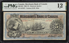 CANADA. The Merchants Bank of Canada. 5 Dollars, 1900. CH #460-14-04. PMG Fine 12.
Montreal, Quebec. Printed signature of H.M. Allan. Allegorical "na...