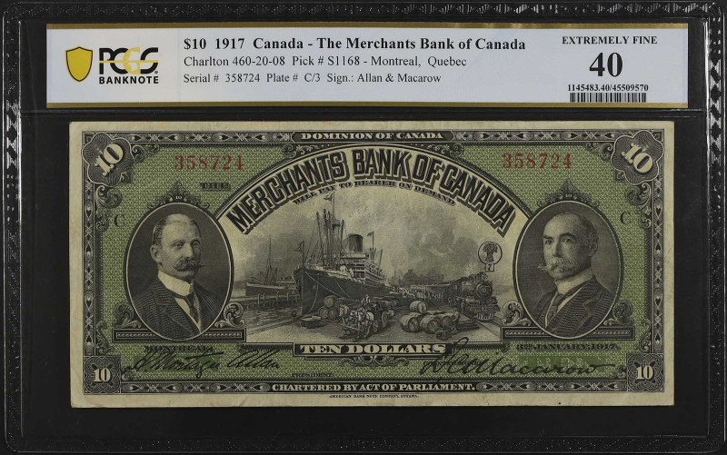 CANADA. The Merchants Bank of Canada. 10 Dollars, 1917. CH# 460-20-08. PCGS Bank...