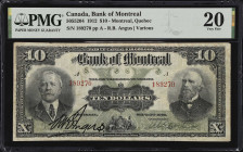 CANADA. The Bank of Montreal. 10 Dollars, 1912. CH #505-52-04. PMG Very Fine 20.
Printed signature of R.B. Angus at left with penned signature at rig...