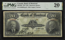 CANADA. Bank of Montreal. 20 Dollars, 1912. CH #505-52-06. PMG Very Fine 20.
Montreal, Quebec. R.B. Angus printed signature. Portraits at left & righ...