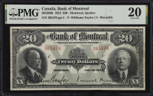 CANADA. The Bank of Montreal. 20 Dollars, 1923. CH #505-56-06. PMG Very Fine 20.
F. Williams-Taylor - V. Meredith signature combination, next to thei...