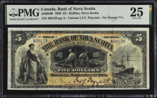 CANADA. The Bank of Nova Scotia. 5 Dollars, 1908. CH #550-28-08. PMG Very Fine 25.
Halifax, Nova Scotia. No orange V's. J.Y. Payzant signature. Early...