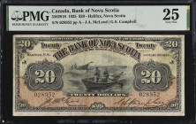 CANADA. The Bank of Nova Scotia. 20 Dollars, 1925. CH #550-28-18. PMG Very Fine 25.
Halifax, Nova Scotia. J.A. McLeod - G.S. Campbell signature combi...