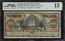 CANADA. The Bank of Nova Scotia. 100 Dollars, 1929. CH #550-28-40. PMG Choice Fine 15.
Halifax, Nova Scotia. Penned signature at left with engraved s...