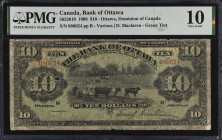 CANADA. Bank of Ottawa. 10 Dollars, 1906. CH #565-20-10. PMG Very Good 10.
Ottawa, Dominion of Canada. D. Maclaren printed signature at right. Green ...