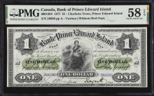 CANADA. The Bank of Prince Edward Island. 1 Dollar, 1877. CH #600-12-04. PMG Choice About Uncirculated 58 EPQ.
Without red overprint. Charlotte Town....