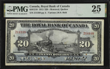 CANADA. Royal Bank of Canada. 20 Dollars, 1913. CH #630-12-10. PMG Very Fine 25.
Montreal, Quebec. H.S. Holt printed signature at right. Penned signa...