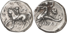 (272-240 a.C.). Italia. Taras. Didracma. (S. falta) (CNG. I, falta). 6,06 g. MBC-/MBC.