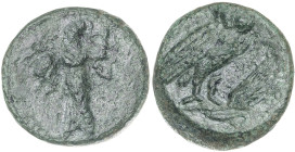 (250-207 a.C.). Italia. Metaponto. AE 15. (S. 624) (CNG. I, 1113). Pátina verde, 2,64 g. MBC-.