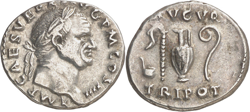 (72-73 d.C.). Vespasiano. Denario. (Spink 2282) (S. 45) (RIC. 356). 3,46 g. MBC+...