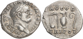 (72-73 d.C.). Vespasiano. Denario. (Spink 2282) (S. 45) (RIC. 356). 3,53 g. MBC+.