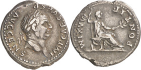 (73 d.C.). Vespasiano. Denario. (Spink 2305) (S. 387) (RIC. 546). 3,31 g. MBC.