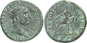 (100 d.C.). Trajano. Dupondio. (Spink 3225 var) (Co. 629) (RIC. 411). Pátina verde. 12,59 g. MBC+/MBC.