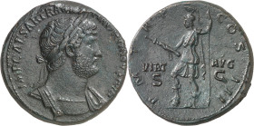 (121-123 d.C.). Adriano. Sestercio. (Spink 3652 var) (Co. 1465) (RIC. 652). Golpe en borde. 26,66 g. MBC+.