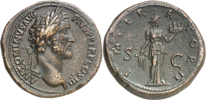 (143 d.C.). Antonino pío. Sestercio. (Spink 4181) (Co. 426) (RIC. 716a). 32,75 g...