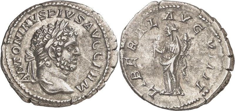 (214 d.C.). Caracalla. Denario. (Spink 6814) (S. 139) (RIC. 302). 3,19 g. EBC-/M...