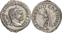 (216 d.C.). Caracalla. Denario. (Spink 6842 var) (S. 348) (RIC. 280c). 3,15 g. MBC+/EBC-.