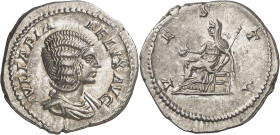 (215 d.C.). Julia Domna. Denario. (Spink 7109) (S. 226) (RIC. 391, de Caracalla). 2,82 g. EBC-.