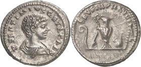 (199-200 d.C.). Geta. Denario. (Spink 7201) (S. 189) (RIC. 107). 3,28 g. EBC/EBC-.