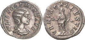 (220-222 d.C.). Julia Soaemias. Denario. (Spink 7719 var) (S. 8) (RIC. 241). 3,22 g. EBC-.