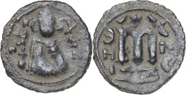 Califato Omeya de Damasco. Tipo árabe-bizantino. (AH 14-50, aprox). Emesa. Felus. (S.Album 3524) (Mitch. W. of I. 9 a 14). Rara variante con la del re...