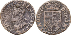 (158)6. Felipe II. Arras. 1 liard. (Vti. 595) (Vanhoudt 321.AR). Escasa. 4,47 g. BC/BC+.