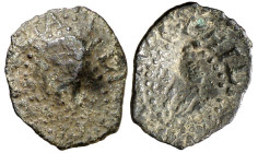 s/d (hacia 1600). Felipe III. Banyoles. 1 diner. (AC. 6) (Cru.C.G. 3661 var). Contramarca cabeza de fraile en anverso, realizada en 1605. Rara. 0,50 g...