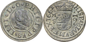 1662. Felipe IV. M (Madrid). S. 16 maravedís. (AC. 468). Ex Áureo 26/01/2000, nº 865. 4,20 g. MBC+.