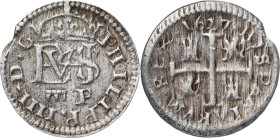 1627. Felipe IV. Segovia. P. 1/2 real. (AC. 620). Defecto de cospel en borde. 1,70 g. MBC-/BC+.