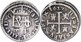 1627. Felipe IV. Segovia. P. 1/2 real. (AC. 620). 1,38 g. MBC-.