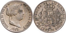 1864. Isabel II. Segovia. 25 céntimos de real. (AC. 197). 9,69 g. MBC+.