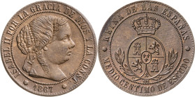 1867. Isabel II. Barcelona. OM. 1/2 céntimo de escudo. (AC. 200). 1,23 g. EBC.