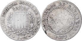 1837. Isabel II. Barcelona. PS. 1 peseta. (AC. 272). Escasa. 5,63 g. BC.