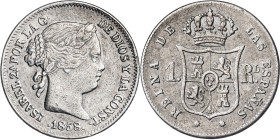 1858/7. Isabel II. Barcelona. 1 real. (AC. 281). 1,27 g. MBC.