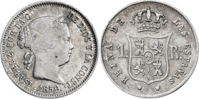 1859. Isabel II. Sevilla. 1 real. (AC. 329). Escasa. 1,32 g. MBC-.
