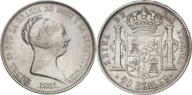 1851. Isabel II. Madrid. 20 reales. (AC. 593). Limpiada. 25,96 g. BC+/MBC-.