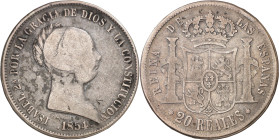 1854. Isabel II. Sevilla. 20 reales. (AC. 629). 25,02 g. BC/BC+.
