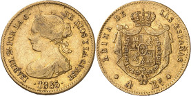 1865. Isabel II. Madrid. 4 escudos. (AC. 688). 3,32 g. MBC-/MBC.