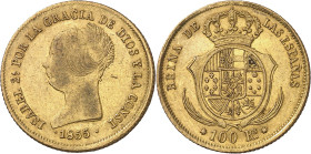 1855. Isabel II. Sevilla. 100 reales. (AC. 796). 8,31 g. MBC/MBC+.