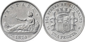 1870*1873. I República. DEM. 1 peseta. (AC. 19). 4,94 g. MBC-/MBC.