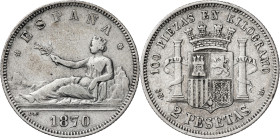 1870*1870. Gobierno Provisional. SNM. 2 pesetas. (AC. 24). 9,96 g. MBC-.