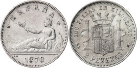 1870*1874. I República. DEM. 2 pesetas. (AC. 31). 9,98 g. MBC+.