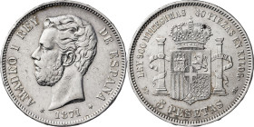 1871*1871. Amadeo I. SDM. 5 pesetas. (AC. 1). 24,83 g. MBC-.