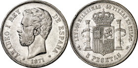 1871*1875. Amadeo I. DEM. 5 pesetas. (AC. 7). 24,41 g. MBC-.